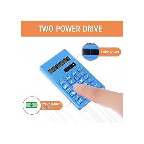  3 Pieces Mini Digital Desktop Calculator with 8-Digit LCD Display Standard Function Electronic Pocket Size Calculator for School, Office and Home, Blue Orange Green