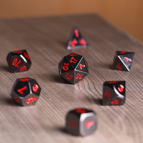  [아마존베스트]Frienda Zinc Alloy Metal Polyhedral 7-Die Dice Set for Dungeons and Dragons RPG Dice Gaming D&D Math Teaching, d20, d12, 2 Pieces d10 (00-90 and 0-9), d8, d6 and d4 (Black and Red)