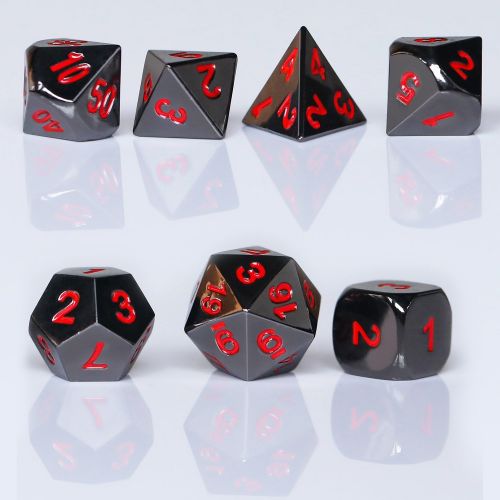  [아마존베스트]Frienda Zinc Alloy Metal Polyhedral 7-Die Dice Set for Dungeons and Dragons RPG Dice Gaming D&D Math Teaching, d20, d12, 2 Pieces d10 (00-90 and 0-9), d8, d6 and d4 (Black and Red)