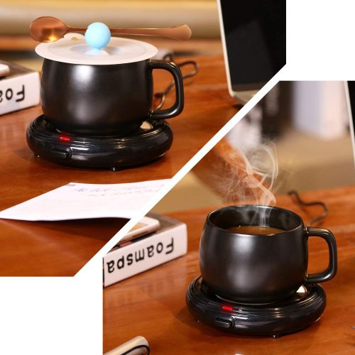  Frienda Mug Warmer for Tea, Coffee or Milk, Cup Beverage Warmer for Office, Home or Shop Use, Desktop Mug Warmer with Food Grade Silicone Drink Lids (Black)