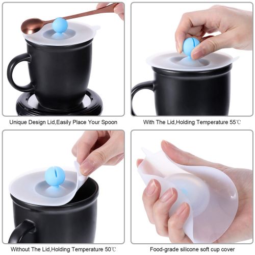  Frienda Mug Warmer for Tea, Coffee or Milk, Cup Beverage Warmer for Office, Home or Shop Use, Desktop Mug Warmer with Food Grade Silicone Drink Lids (Black)