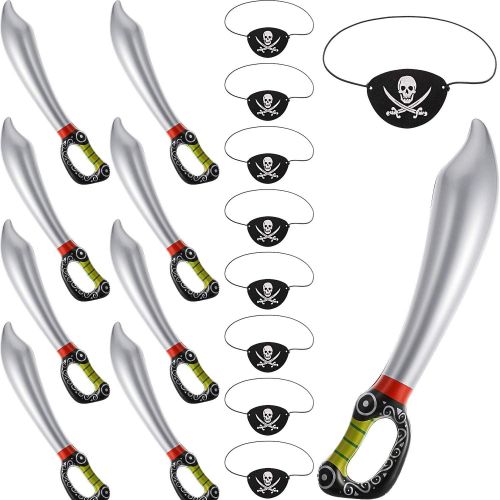  Frienda 27.5 Inch Inflatable Pirates Sword Inflatable Sword with Pirate Patch for Birthday Party, Cosplay, Gift, Summer Pool Swimming Party, Pirate Theme Party (9 Sets)