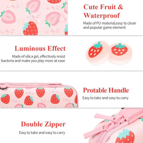  Frienda Strawberry Print Protective Carry Case Portable Travel Hard Case Compatible with Nintendo Switch or Lite Storage Bag for Switch Console Controller Game Accessories