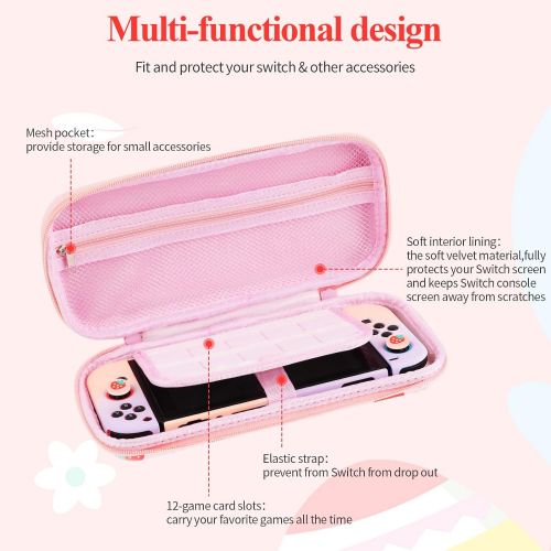  Frienda Strawberry Print Protective Carry Case Portable Travel Hard Case Compatible with Nintendo Switch or Lite Storage Bag for Switch Console Controller Game Accessories