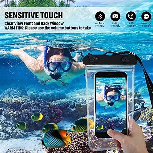  [아마존베스트]Frienda 6 Universal Waterproof Phone Pouch Bag Underwater Case Clear Cellphone Dry Bag with Lanyard Swimming Snorkeling Water Sport Bag for Smartphone 6.9 Inch (Black)