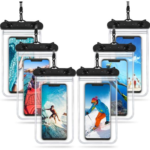  [아마존베스트]Frienda 6 Universal Waterproof Phone Pouch Bag Underwater Case Clear Cellphone Dry Bag with Lanyard Swimming Snorkeling Water Sport Bag for Smartphone 6.9 Inch (Black)