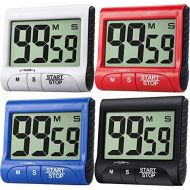 [아마존베스트]Frienda Set of 4 Digital Kitchen Timer Large Display Kitchen Alarm Clock Magnetic Electronic Countdown with Loud Alarm for Cooking Game Baking Exercise, Black, White, Red, Blue