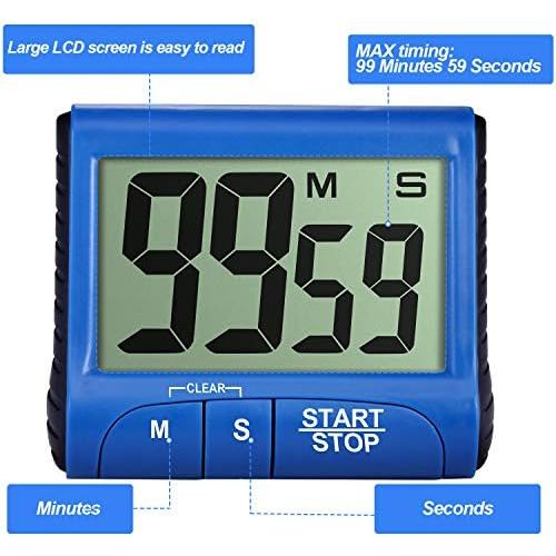  [아마존베스트]Frienda Set of 4 Digital Kitchen Timer Large Display Kitchen Alarm Clock Magnetic Electronic Countdown with Loud Alarm for Cooking Game Baking Exercise, Black, White, Red, Blue