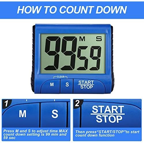  [아마존베스트]Frienda Set of 4 Digital Kitchen Timer Large Display Kitchen Alarm Clock Magnetic Electronic Countdown with Loud Alarm for Cooking Game Baking Exercise, Black, White, Red, Blue