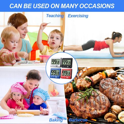  [아마존베스트]Frienda Set of 4 Digital Kitchen Timer Large Display Kitchen Alarm Clock Magnetic Electronic Countdown with Loud Alarm for Cooking Game Baking Exercise, Black, White, Red, Blue