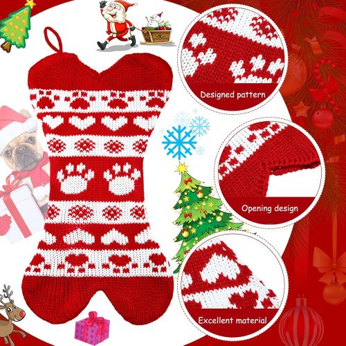  Frienda 2 Pieces 17.3 inch Dog Christmas Stocking Dog Stocking cat Christmas Stocking Red Knit Christmas Pet Stockings for Dogs Cats Pet Christmas Fireplace Office Holiday Decoration