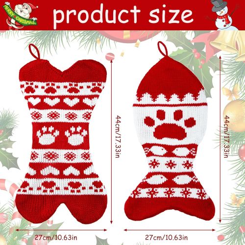  Frienda 2 Pieces 17.3 inch Dog Christmas Stocking Dog Stocking cat Christmas Stocking Red Knit Christmas Pet Stockings for Dogs Cats Pet Christmas Fireplace Office Holiday Decoration