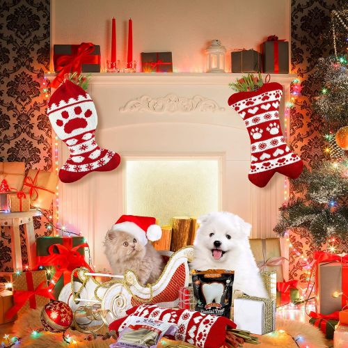  Frienda 2 Pieces 17.3 inch Dog Christmas Stocking Dog Stocking cat Christmas Stocking Red Knit Christmas Pet Stockings for Dogs Cats Pet Christmas Fireplace Office Holiday Decoration