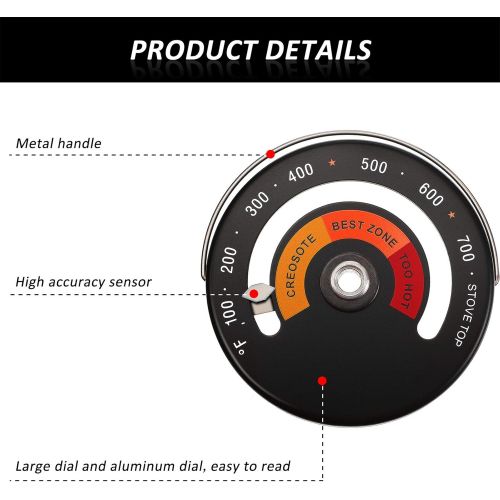  Frienda Magnetic Top Thermometer Wood Stove Thermometer Stove Temperature Meter Stove Flue Thermometer for Avoiding Stove Fan Damaged by Overheat (1)