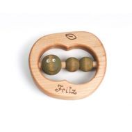 FriendlyToys Baby Rattle Toy, Wooden Baby Toys, Personalized Baby Gift, Organic Teether, Wood Teething Toy an Apple