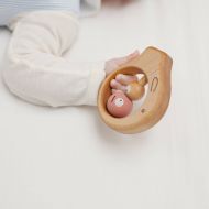 FriendlyToys Baby Toy, Wooden Teething Ring, Wooden Baby Rattle, Organic Baby Toys, Pink Baby Girl Gift