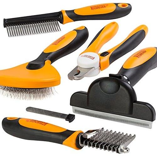  Friends Forever 6 in 1 Professional Pet Grooming Kit Box - Cats Dogs Nail Clippers & File, Wire Dog BrushSlicker Brush, Deshedding Tool, Dematting Comb, Undercoat Rake