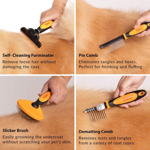  Friends Forever 6 in 1 Professional Pet Grooming Kit Box - Cats Dogs Nail Clippers & File, Wire Dog BrushSlicker Brush, Deshedding Tool, Dematting Comb, Undercoat Rake