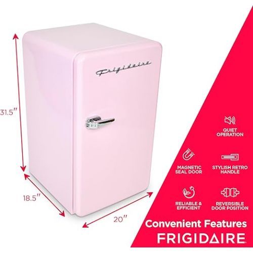  FRIGIDAIRE EFR372-PINK 3.2 Cu Ft Pink Retro Compact Rounded Corner Premium Mini Fridge