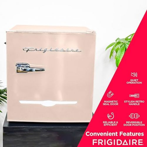  FRIGIDAIRE Coral EFR176- AMZ Retro Mini Refrigerator-Energy Saving-Adjustable Thermostat Control-Side Mounted Bottle Opener-Ideal for for Dorm, Office, RV, Garage, Apartment 1.6 Cubic Feet