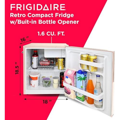  FRIGIDAIRE Coral EFR176- AMZ Retro Mini Refrigerator-Energy Saving-Adjustable Thermostat Control-Side Mounted Bottle Opener-Ideal for for Dorm, Office, RV, Garage, Apartment 1.6 Cubic Feet