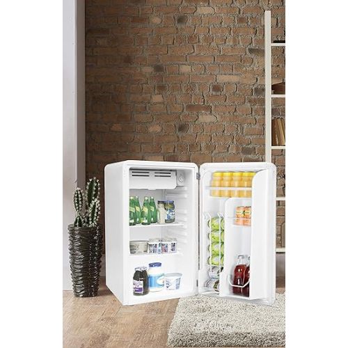  FRIGIDAIRE EFR372-WHITE 3.2 Cu Ft White Retro Compact Rounded Corner Premium Mini Fridge