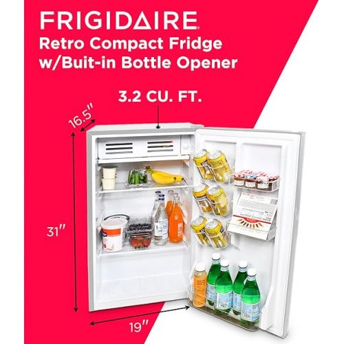  Frigidaire EFR376-MOONBM Retro Bar Fridge Refrigerator with Side Bottle Opener, 3.2 cu. Ft, Moonbeam