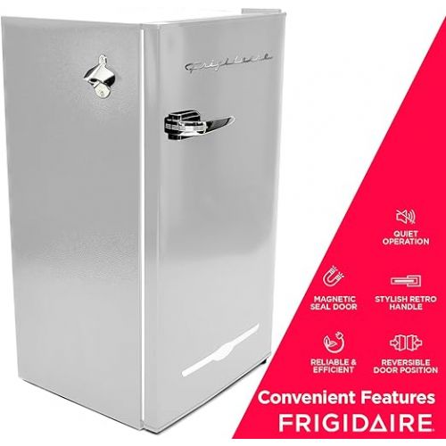  Frigidaire EFR376-MOONBM Retro Bar Fridge Refrigerator with Side Bottle Opener, 3.2 cu. Ft, Moonbeam