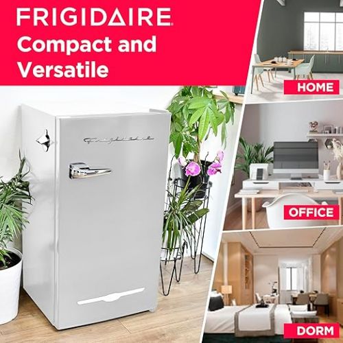  Frigidaire EFR376-MOONBM Retro Bar Fridge Refrigerator with Side Bottle Opener, 3.2 cu. Ft, Moonbeam