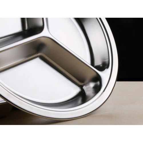  Frjjthchy 2 Pack Stainless Steel Round Divided Plate Trays for Kids Adults Elderly 3 Compartment Food Trays