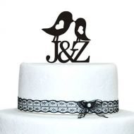 Frog Studio Home Personalized Love Birds Cake Topper with Heart Design Initial Monogram Wedding Cake Topper, Monogram Cake Topper, Cake Topper Letters