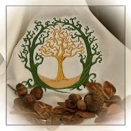 /FrogBirdsHouse Magical Old Oak Embroidered Altar Cloth Stitched on White or Olive Green Fabric.