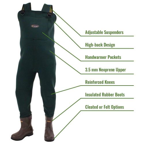  Frogg Toggs Amphib Neoprene Bootfoot Chest Wader, Cleated or Felt Outsole