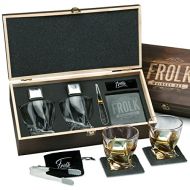 [아마존베스트]Frolk Whiskey Stones & Glasses Gift Set for Men & Women  2 King-Sized Chilling Stainless-Steel Whiskey Cubes - 11 oz 2 Large Twisted Whiskey Glasses, Stone Coasters, Tongs  Luxury Set