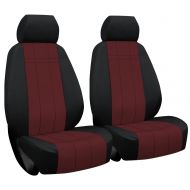 Front Seats: ShearComfort Custom Waterproof Cordura Seat Covers for Jeep Wrangler (2018-2019) in Black w/Burgundy for Buckets w/Adjustable Headrests w/Height Adjuster Lever on Driv
