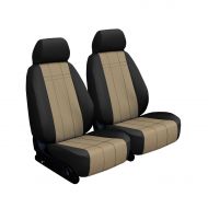 Front Seats: ShearComfort Custom Imitation Leather Seat Covers for Toyota Tacoma (2009-2015) in Black w/Beige for Buckets w/Passenger Fold Flat Seat and Adjustable Headrests