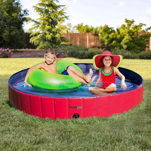  Frontpet XL Foldable Dog Pool - 60 Width Swimming Pools for Large Dogs, Kiddie Pool & Dog Bath Tub, Non-Slip Scratch Resistant Hard Plastic Shell Dog Pool, Portable Pet Pool for Do