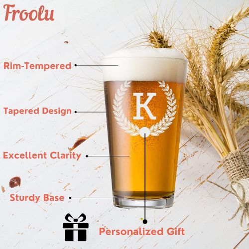  [아마존베스트]Personalized Beer Glass Gift Set - 9 Premium Etched Customizable Designs for Birthday, Anniversary, Housewarming, Wedding - Great Gift for Men, Women, Couples - Engraved by Froolu