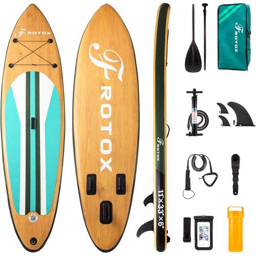  Frotox Inflatable Stand Up Paddle Board, 11×33×6(6 Thick) ISUP Non-Slip Deck,Bottom Fin for Paddling, Surf Control with Premium SUP Accessories & Backpack for Youth Adults Beginner