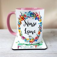 /Frozenintimegifts Personalised name mug floral wreath personalized mug custom coffee mug Nurse gift tea mug Gift for her doctor mug gift wildflower