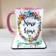 Frozenintimegifts Personalised name mug floral wreath personalized mug custom coffee mug Nurse gift tea mug Gift for her doctor mug gift wildflower