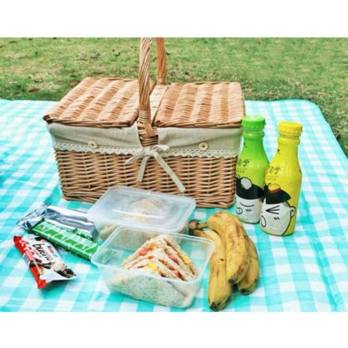  FrtyJdsa Handmade Wicker Basket with lid Insulated Multi-Season Outdoor Home Portable Picnic Set with Handle Shopping Available-G 40x30x19cm