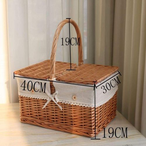  FrtyJdsa Handmade Wicker Basket with lid Insulated Multi-Season Outdoor Home Portable Picnic Set with Handle Shopping Available-G 40x30x19cm