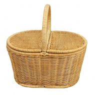 FrtyJdsa Handmade Wicker Basket with lid Insulated Multi-Season Outdoor Home Portable Picnic Set with Handle Shopping Available-A 35x20x22cm
