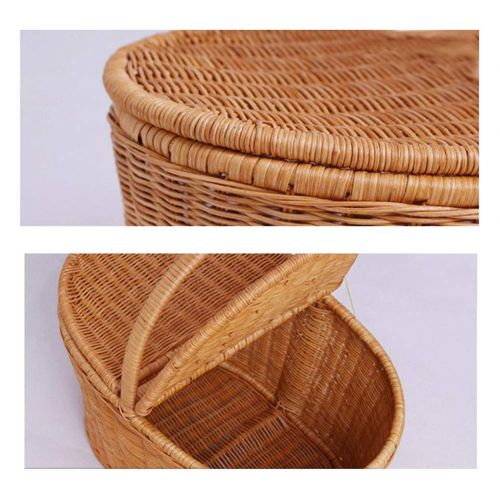  FrtyJdsa Handmade Wicker Basket with lid Insulated Multi-Season Outdoor Home Portable Picnic Set with Handle Shopping Available-A 35x20x22cm