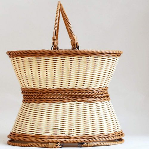  FrtyJdsa Handmade Wicker Basket with lid Insulated Multi-Season Outdoor Home Portable Picnic Set with Handle Shopping Available-B 37x27x15cm
