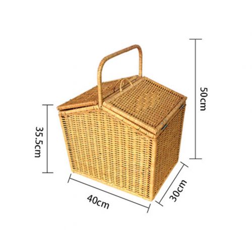  FrtyJdsa Handmade Wicker Basket with lid Insulated Multi-Season Outdoor Home Portable Picnic Set with Handle Shopping Available-A 40x30x35.5cm