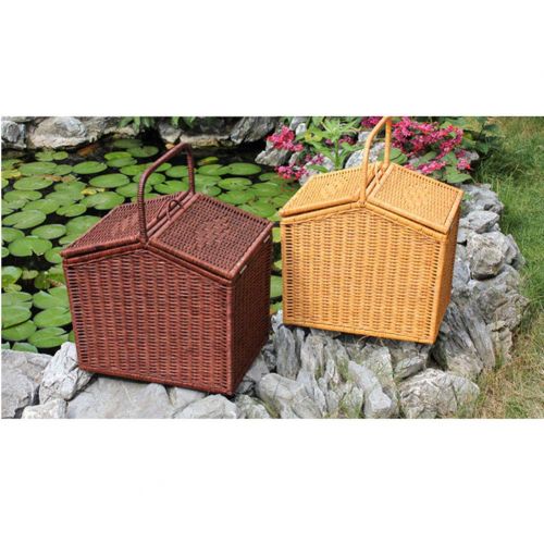  FrtyJdsa Handmade Wicker Basket with lid Insulated Multi-Season Outdoor Home Portable Picnic Set with Handle Shopping Available-A 40x30x35.5cm