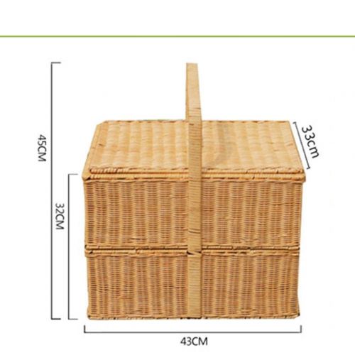  FrtyJdsa Handmade Wicker Basket Double Layer with lid Insulated Multi-Season Outdoor Home Portable Picnic Set with Handle Shopping Available-B 43x33x32cm