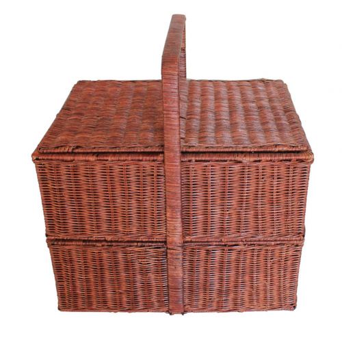  FrtyJdsa Handmade Wicker Basket Double Layer with lid Insulated Multi-Season Outdoor Home Portable Picnic Set with Handle Shopping Available-B 43x33x32cm